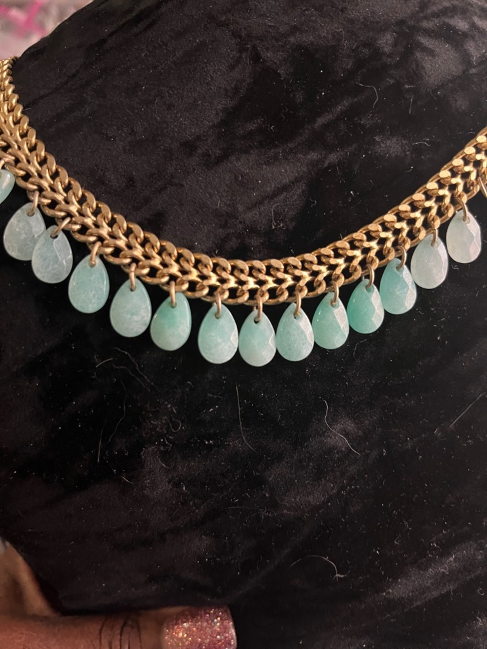 Stella & Dot Jolie Mint Green Resin Fringe Chain Necklace